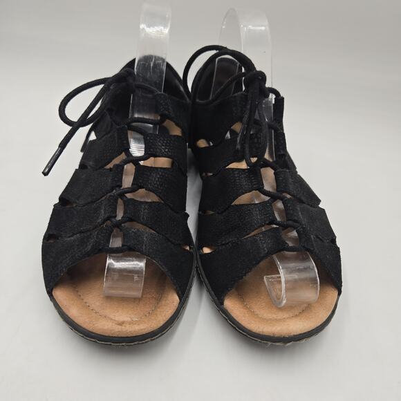 Earth Plover Sandals Shoes Womens Size 9 B Black Leather Casual Lace Up - Picture 2 of 7